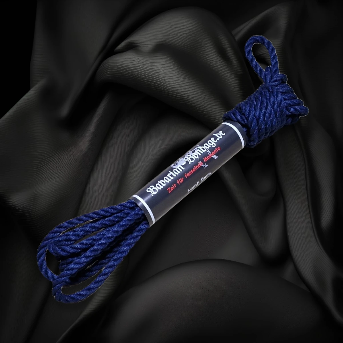 Blaues Leinenhanfseil mit 5 mm Durchmesser und 4 m Länge, mit Banderole gebündelt