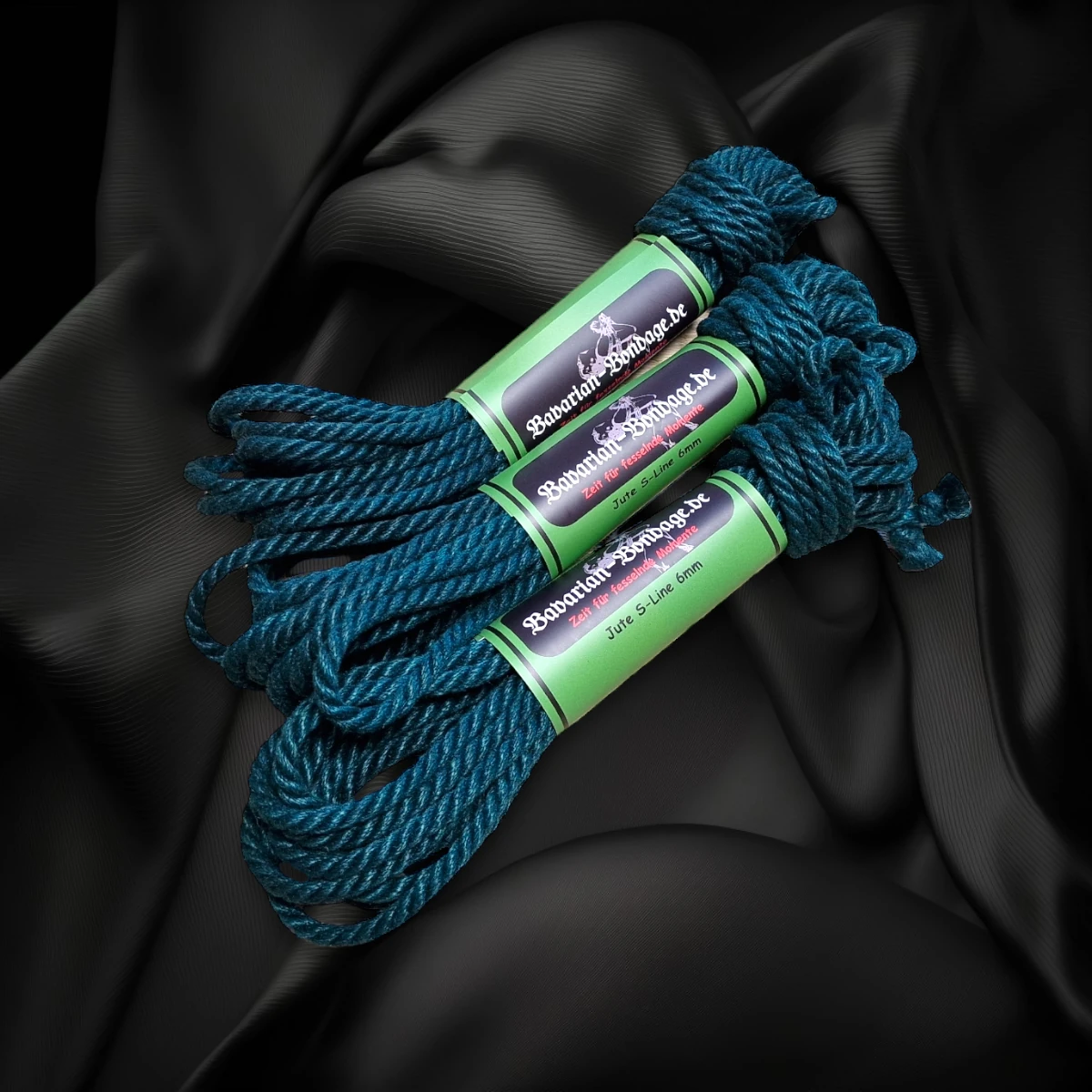 Drei petrolfarbene Juteseile S-Edition 6 mm Exklusiv mit jeweils 8 m Länge