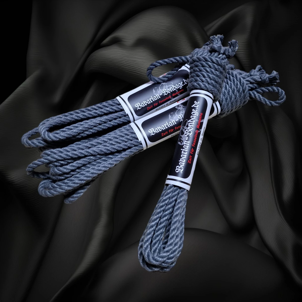 Drei graue POSH-Ropes aus Polyester in 6,5 mm Stärke mit jeweils 8 m Länge